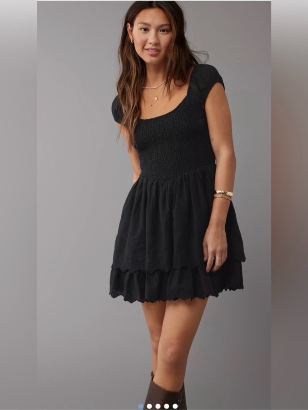 American Eagle Black Smocked Babydoll Dress Size Medium